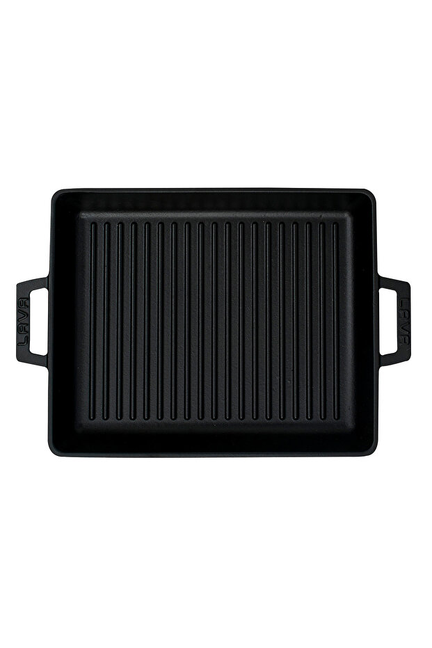 صينية شواء مستطيلة من الحديد الزهر بمقبض مزدوج، أبعاد 26x32 سم. - 3