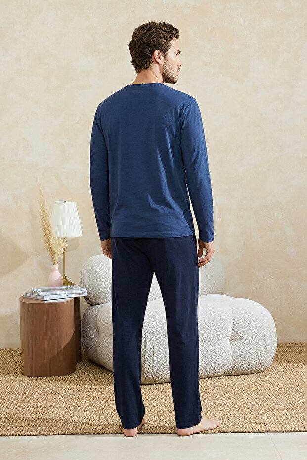 Lacivert Regular Fit Baskılı Örme Pijama Takımı TMNAW26PT00081 - 3