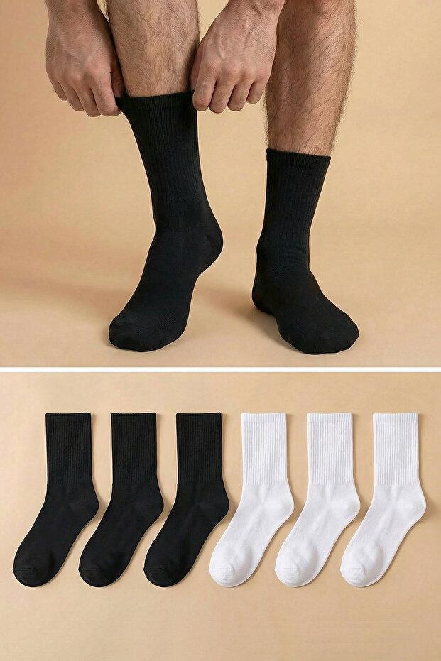 Siyaj-Beyaz Unisex 6'lı Pamuklu Kolej-Tenis-Orta Boy Çorap TEDAW25CO00007 - 3