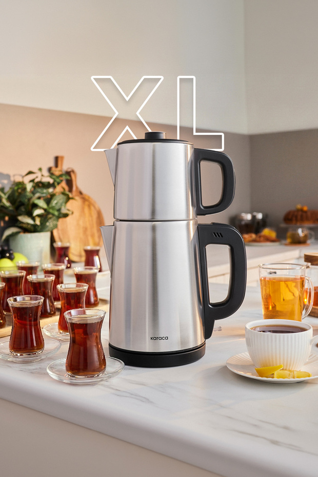 TeaBig XL 35 Çay Bardağı Kapasiteli 2 in 1 Çelik Çay Makinesi ve Su Isıtıcı Inox - 1