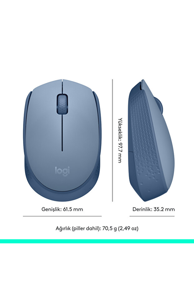 M171 USB Alıcılı Kablosuz Kompakt Mouse Açık Mavi 910-006866 - 10