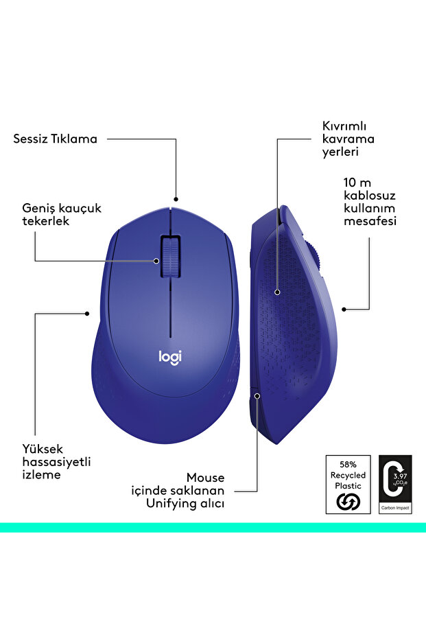 M330 Sessiz Kablosuz Optik Mouse, Mavi 910-004910 - 8