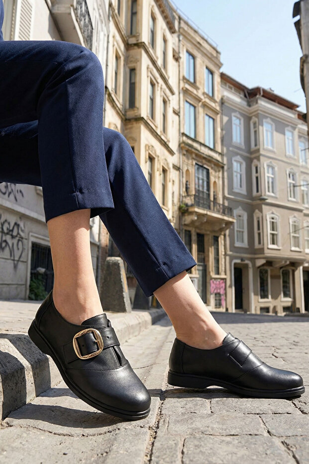 Black Women's Loafer Shoes 20832