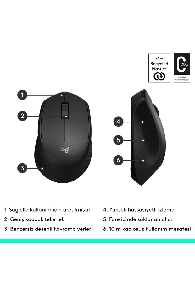 M280 Konforlu Kablosuz Optik Mouse, Siyah 910-004287 - 8