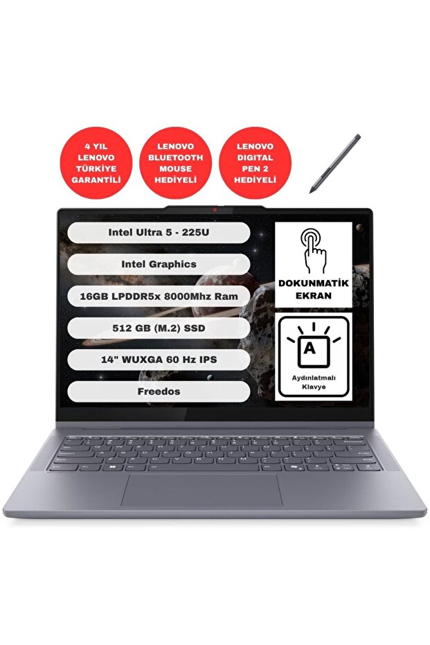 IdeaPad 5 2-in-1 Intel Ultra 5-225U 16GB 512GB SSD 14" WUXGA FreeDOS Dizüstü Bilgisayar 83KR000FTR - 1