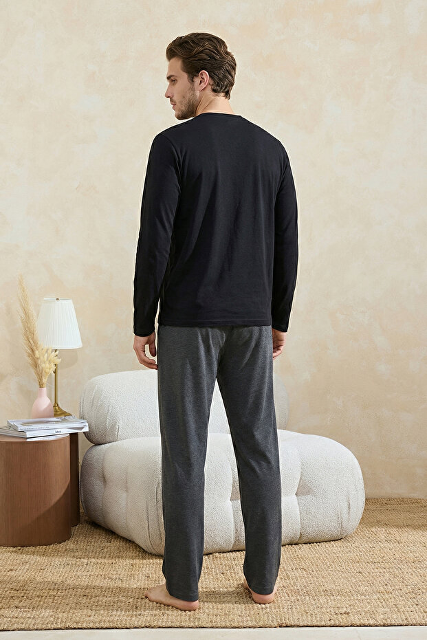 Siyah Regular Fit Baskılı Örme Pijama Takımı TMNAW26PT00081 - 2