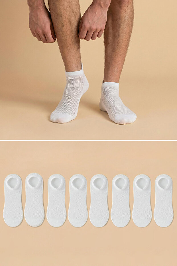 Beyaz Unisex 8'li Kısa Boy-Görünmez Yazlık Pamuklu Hava Alan Çorap TMNSS25CO00016 - 3