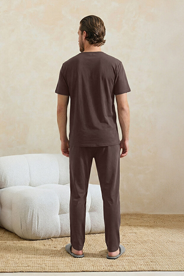 Kahverengi Regular Slogan Homewear Pijama Takımı TMNSS26PT00002 - 3