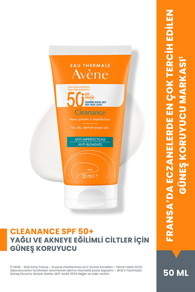 Avene Cleanance SPF 50+ Yağlı ve Akneye Eğilimli Ciltler için Yüksek Korumalı Güneş Kremi 50 ml