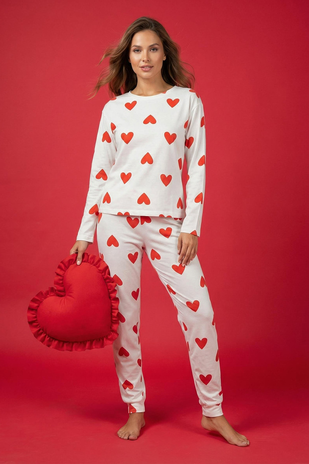 Beyaz %100 Pamuklu Kalpli Örme Pijama Takımı THMAW21PT0566 - 1