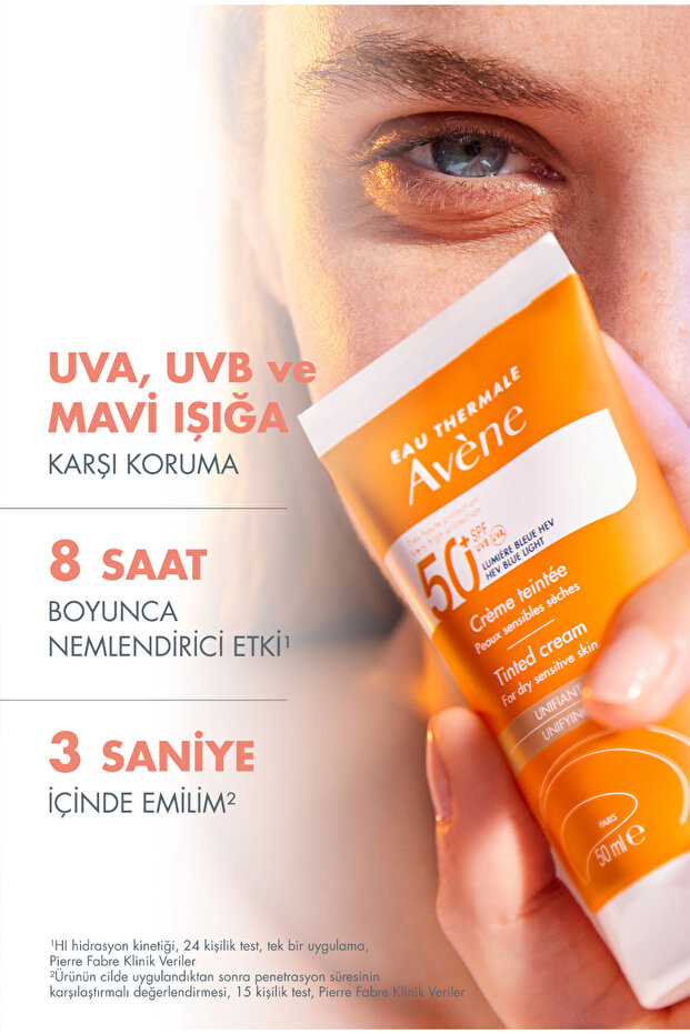 Cream SPF 50+ Kuru Ciltler için Renkli Güneş Kremi Yüksek Koruma ve Nemlendirici Etkili 50 ml - 3