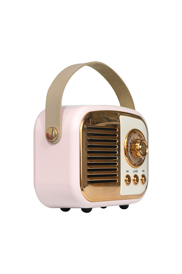 Retro Müzik Kutusu Usb+TF Kart+Bluetooth Destekli Klasik MD-24BT Echoes Pembe - 5