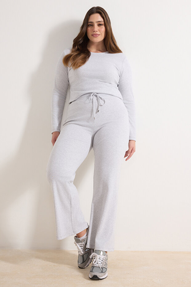 Wardrobe Essentials Gri Fitted/Vücuda Oturan Fitilli Esnek Örme Alt-Üst Takım TBBAW26CP00010 - 1