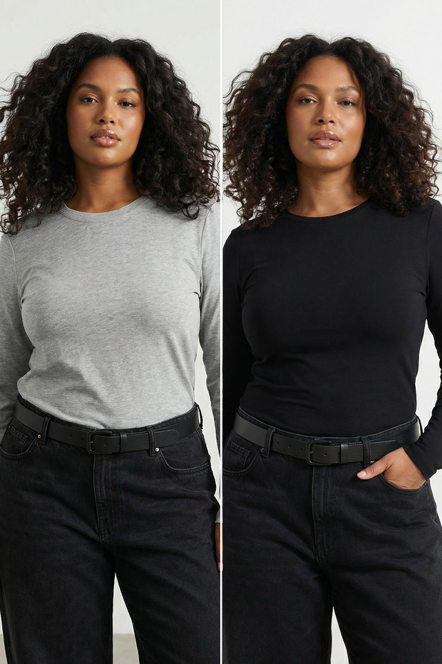 Çok Renkli 2'li Paket %100 Süprem Regular/Normal Kalıp Örme T-Shirt TBBAW26BF00007 - 1