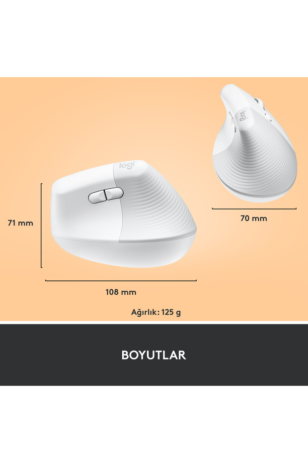 Lift Sessiz Kablosuz Ergonomik Dikey Mouse, Beyaz 910-006475 - 12
