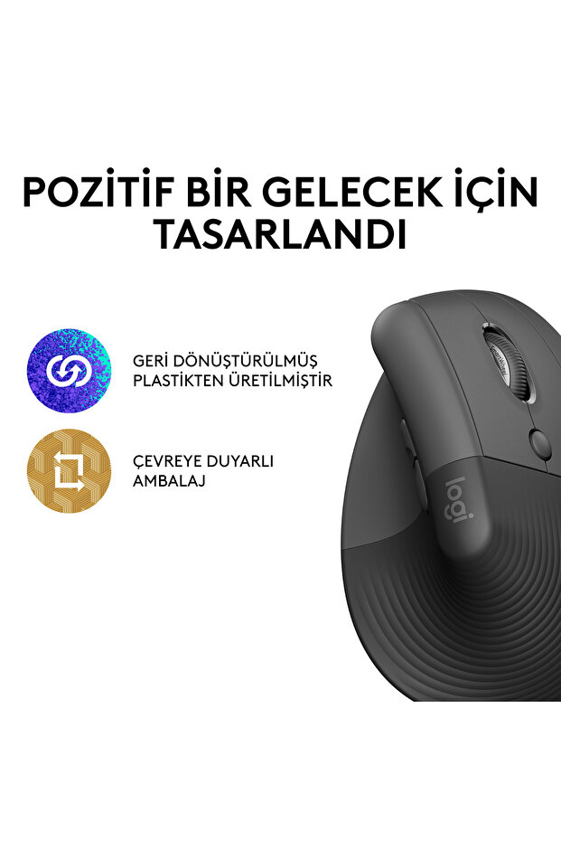 Lift Sessiz Kablosuz Ergonomik Dikey Mouse, Siyah 910-006473 - 6