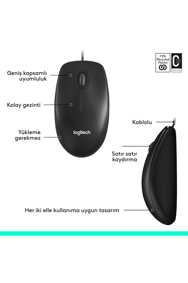 M90 USB Optik Kablolu Mouse, Siyah 910-001793 - 9