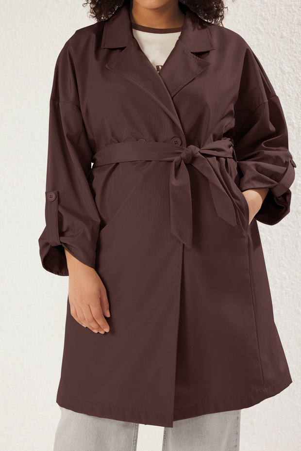 Kahverengi Oversize Büyük Beden Trençkot TBBSS25BM00001 - 6