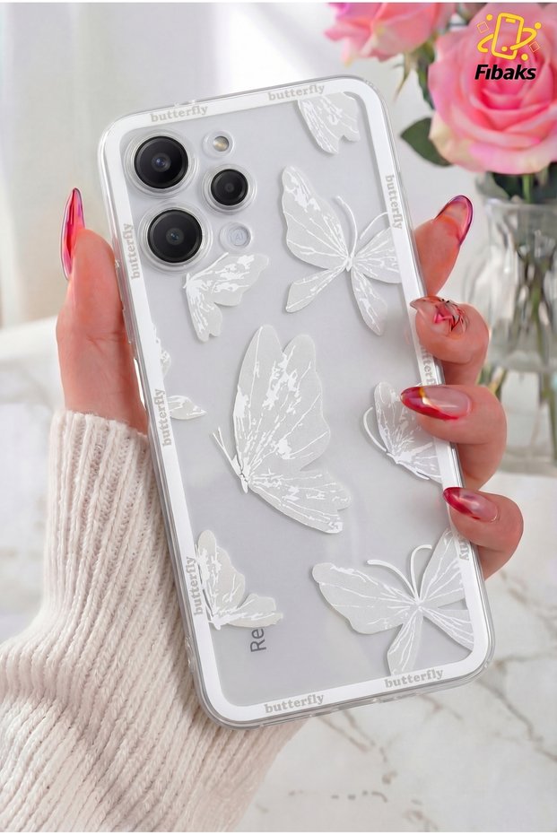 Redmi 12 Case Designed with Patterned Camera Protection Transparent Butterfly Flexible Soft Silicone Cover