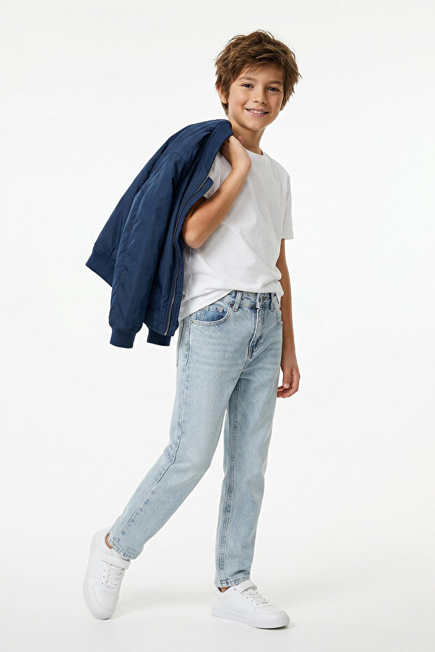 Buz Mavisi Erkek Çocuk Esnek 23 Nisan AyarlanabilirLastikli Denim Pantolon Jean TKDSS26JE00001 - 2