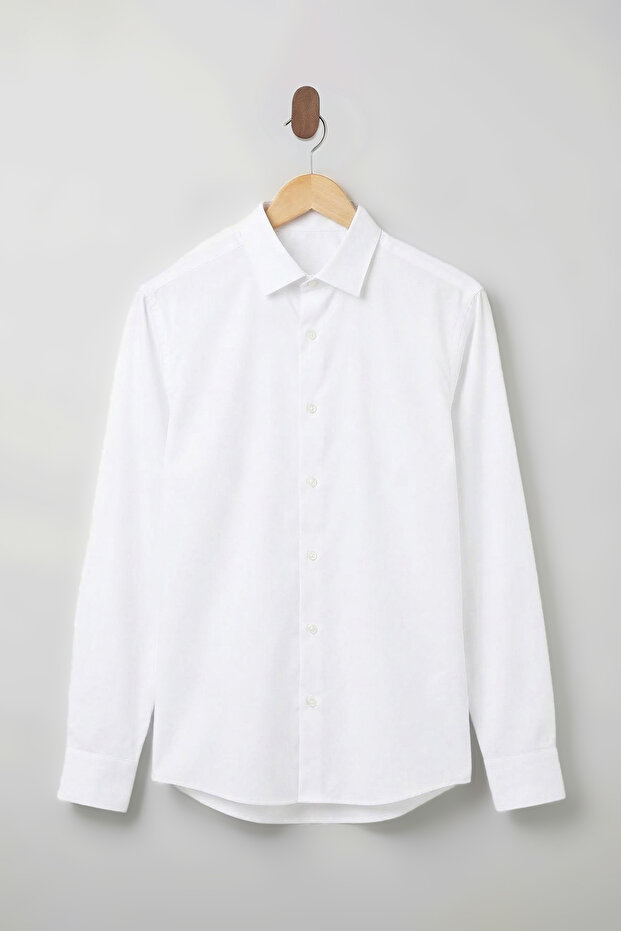Beyaz Normal Kalıp/Regular Fit Gabardin Dokulu Kolay Ütülenebilir Erkek Dokuma Gömlek TMNSS26GO00006 - 4