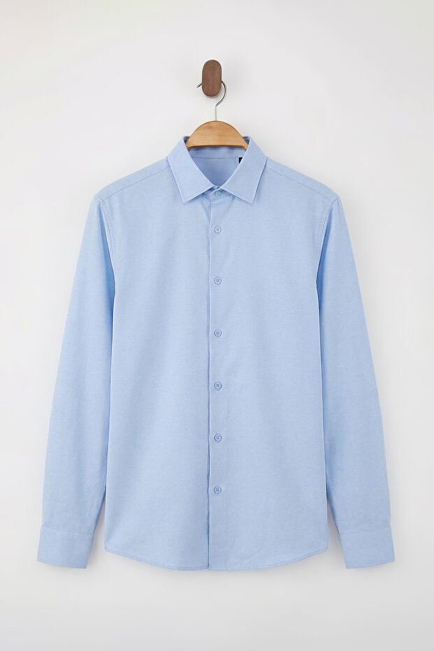 Açık Mavi Normal Kalıp/Regular Fit Gabardin Dokulu Kolay Ütülenir Erkek Dokuma Gömlek TMNSS26GO00006 - 4