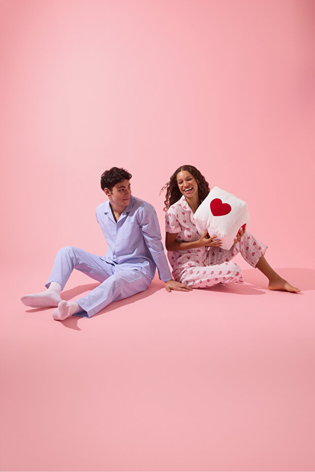 Pembe %100 Pamuklu Kalpli Biye Detaylı Müslin Dokuma Pijama Takımı THMSS26PT00033 - 2