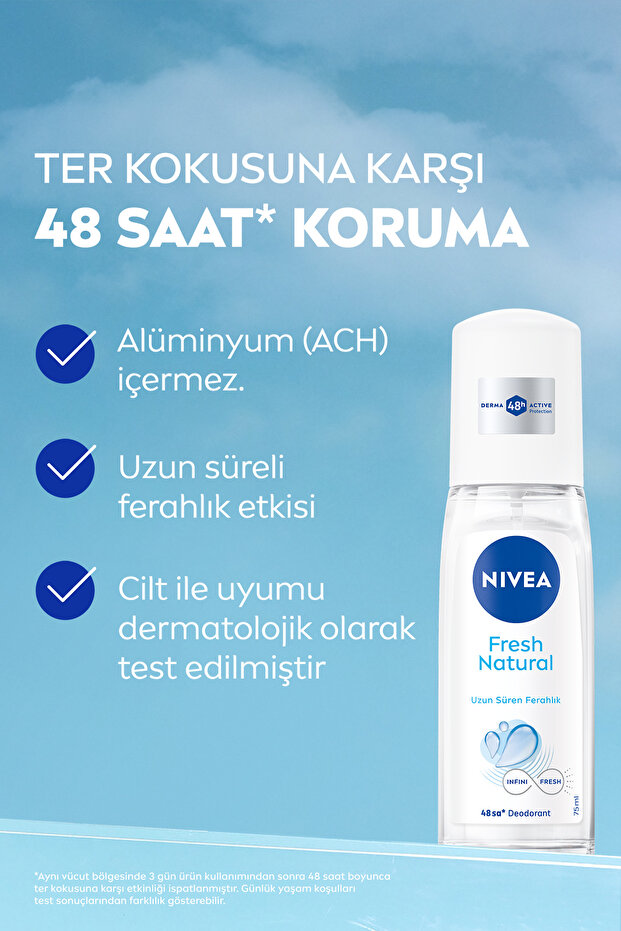 Kadın Pump Sprey Deodorant Fresh Natural 75ml, 48 Saat Ter Koruması, Pudrasız, Alüminyum İçermez - 3