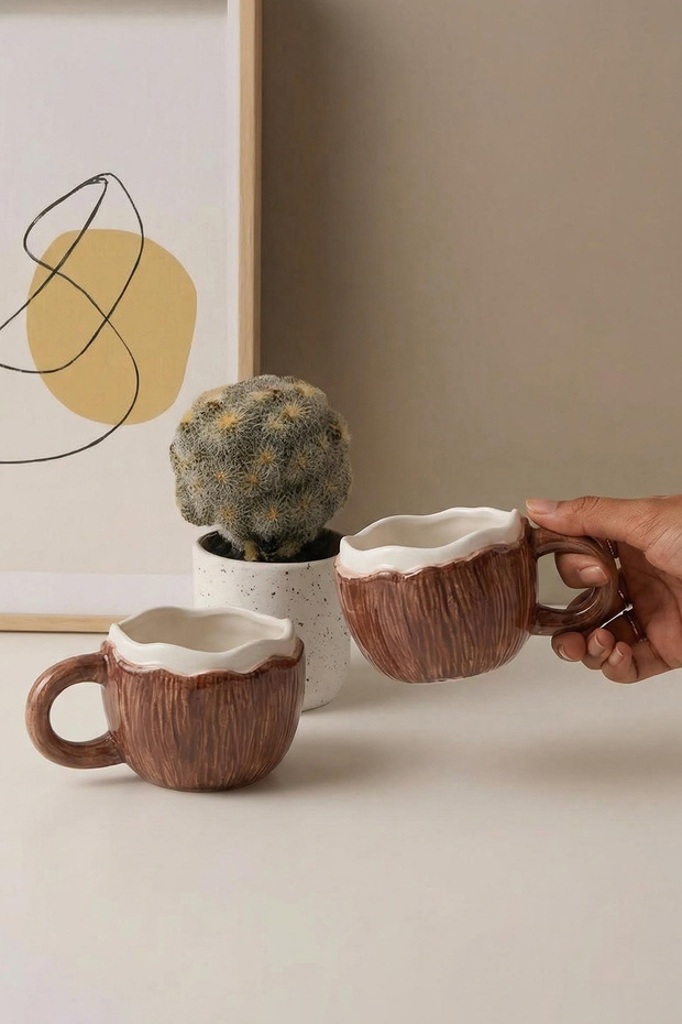 2'li Seramik Hindistan Cevizi Tasarım Mug Kupa TPHAW26RUN00000 - 1