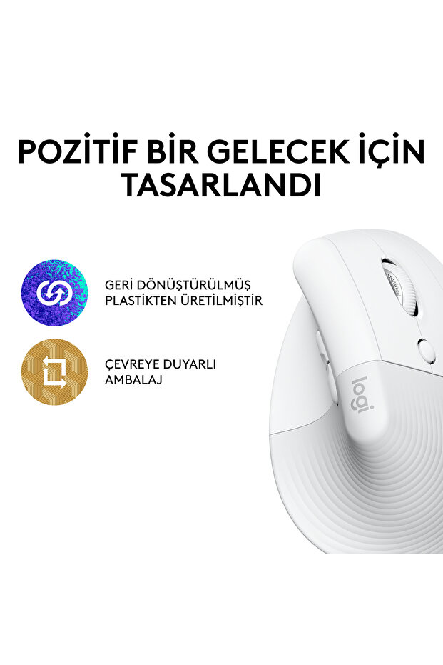 Lift Sessiz Kablosuz Ergonomik Dikey Mouse, Beyaz 910-006475 - 6