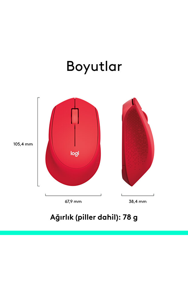 M330 Sessiz Kablosuz Optik Mouse, Kırmızı 910-004911 - 9