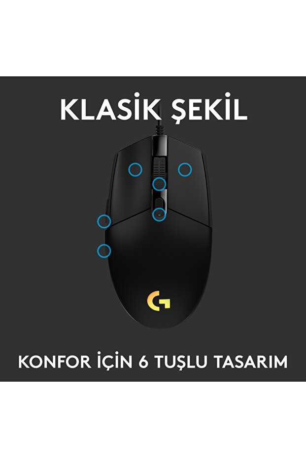 G G102 LIGHTSYNC RGB Aydınlatmalı 8000 DPI Kablolu Oyuncu Mouse, Siyah 910-005823 - 6
