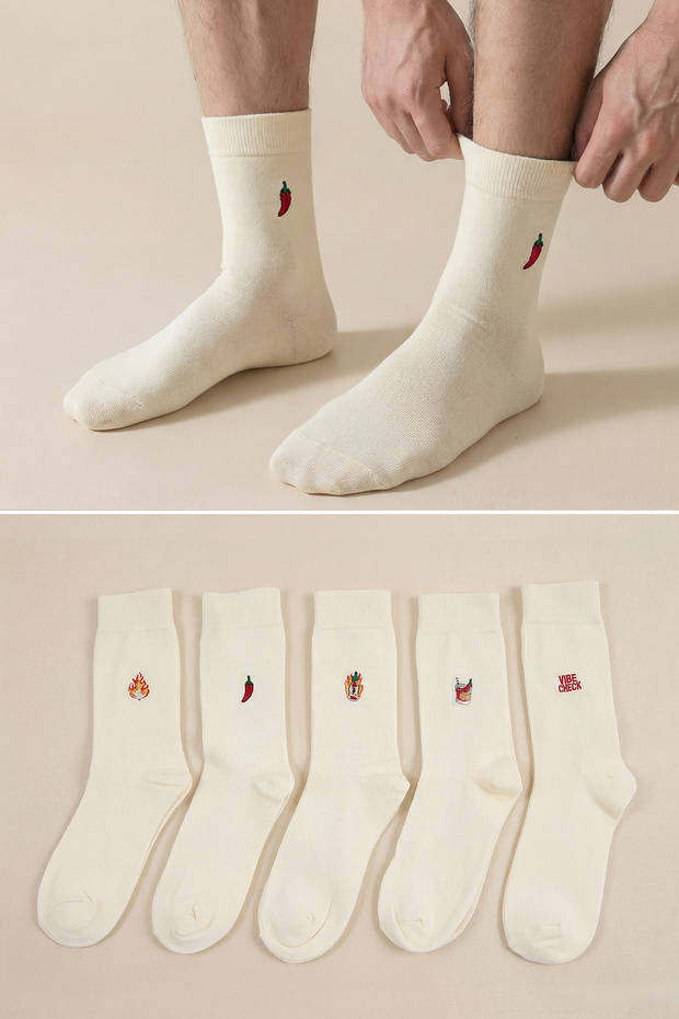 Ecru 5-Pack Embroidered Socks Unisex Socks Tmnss26Co00001