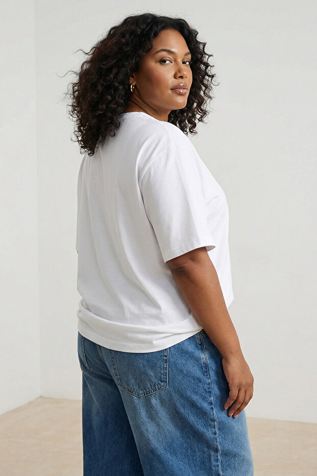 Beyaz 3'lü Paket Büyük Beden T-shirt TBBSS25BF00071 - 6