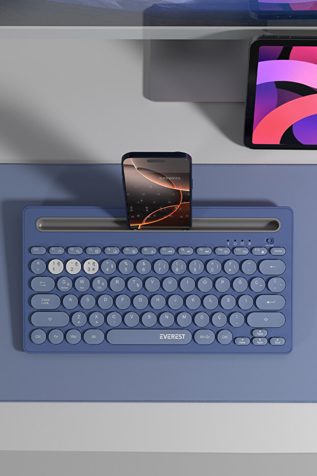 / Everest KB-BT84 Mavi/Gri Bluetooth Ultra İnce+Şarjlı Q Mac/Win/Android/Ios Uyumlu Kablosuz klavye - 5