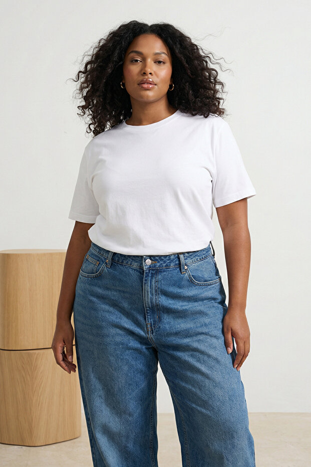 Beyaz 3'lü Paket Büyük Beden T-shirt TBBSS25BF00071 - 5