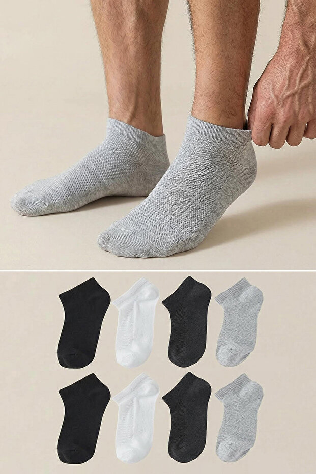 Siyah-Beyaz-Gri 8'li Paket Patik Boy Unisex Çorap TMNSS26CO00009 - 1