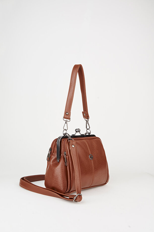 Women's Tan Butterfly 4-Compartment Lined Handbag and Shoulder Bag with Zipper Closure