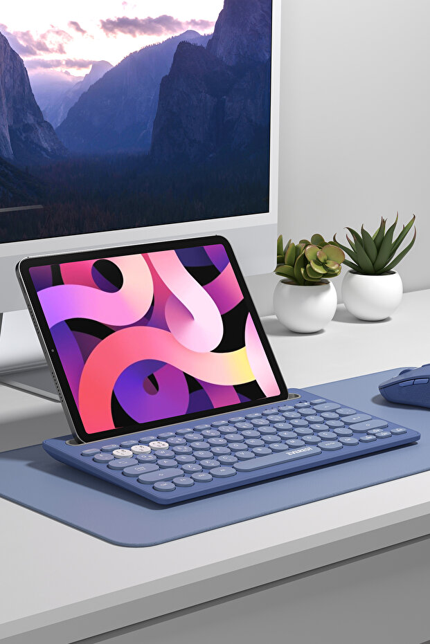 / Everest KB-BT84 Mavi/Gri Bluetooth Ultra İnce+Şarjlı Q Mac/Win/Android/Ios Uyumlu Kablosuz klavye - 6