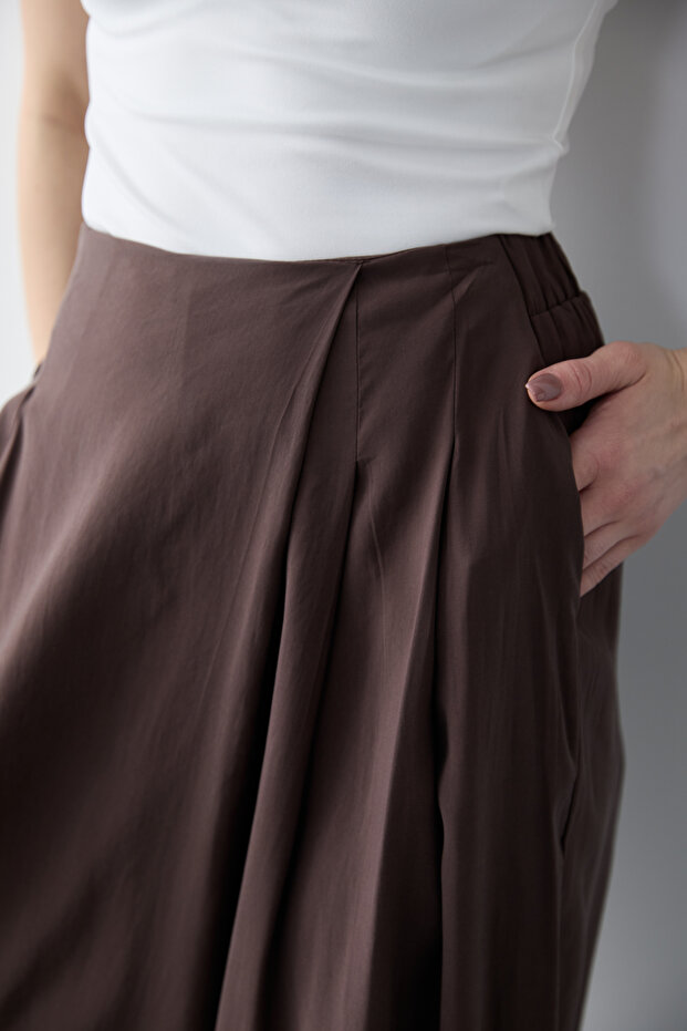 Kahverengi Geniş Paça Modal Tuşeli Etek Görünümlü Pantolon TWOSS26PL00081 - 5