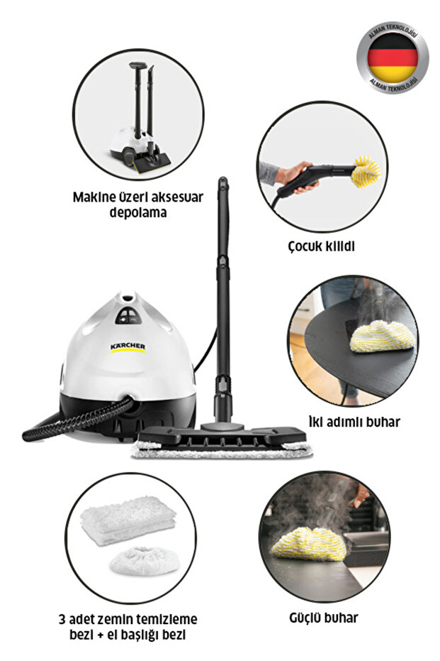 Kst 2 Cloth Set 1500W 3.2 Bar Buharlı Temizlik Makinesi - Beyaz - 1