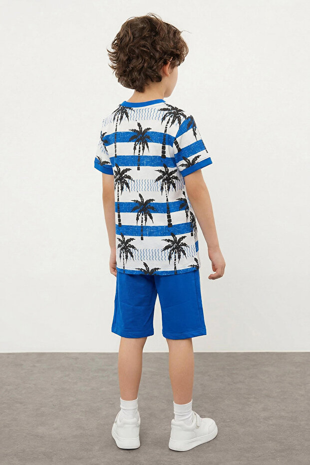 Mavi Erkek Çocuk Palmiye Desenli T-Shirt-Şort Örme Alt-Üst Takım TKDSS24AU00028 - 2