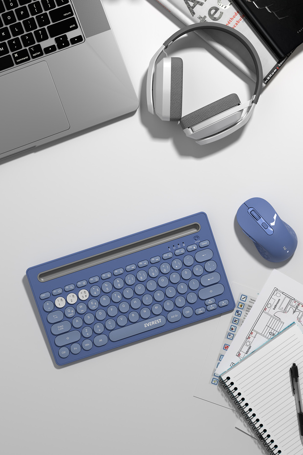 / Everest KB-BT84 Mavi/Gri Bluetooth Ultra İnce+Şarjlı Q Mac/Win/Android/Ios Uyumlu Kablosuz klavye - 3
