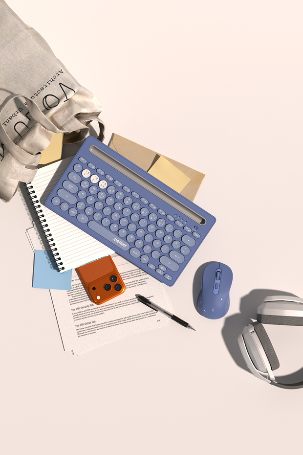/ Everest KB-BT84 Mavi/Gri Bluetooth Ultra İnce+Şarjlı Q Mac/Win/Android/Ios Uyumlu Kablosuz klavye - 2
