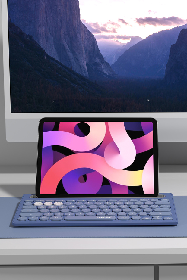 / Everest KB-BT84 Mavi/Gri Bluetooth Ultra İnce+Şarjlı Q Mac/Win/Android/Ios Uyumlu Kablosuz klavye - 7