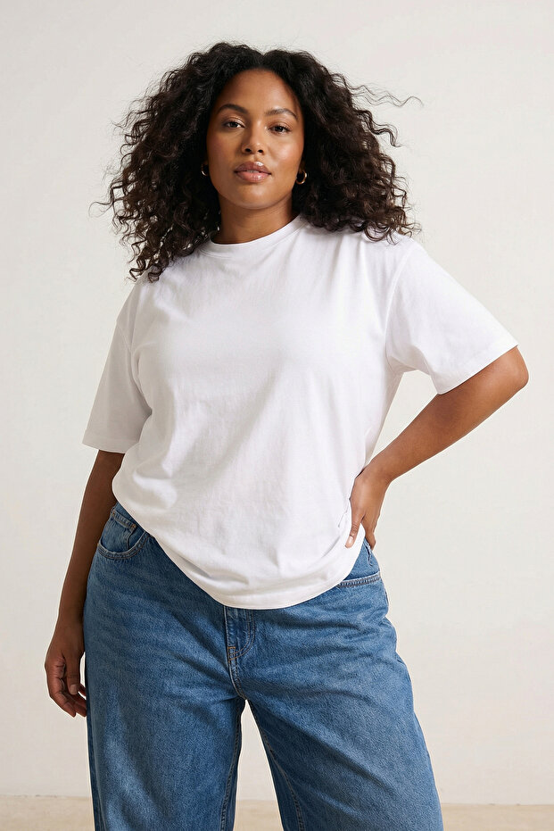 Beyaz 3'lü Paket Büyük Beden T-shirt TBBSS25BF00071 - 4