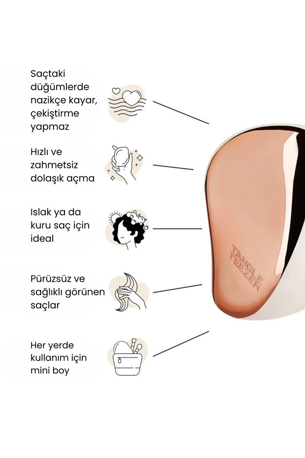 Compact Styler Rose Gold Ivory Kapaklı Saç Fırçası - Düz Kıvırcık Saçlar için Seyahat Boy Tarak - 3