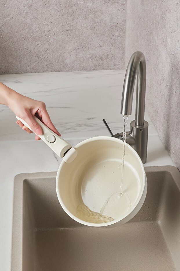 x Refika Swiss Crystal Almond Cream Easy Clip 7 Parça İndüksiyon Tabanlı Tencere / Tava Seti - 14