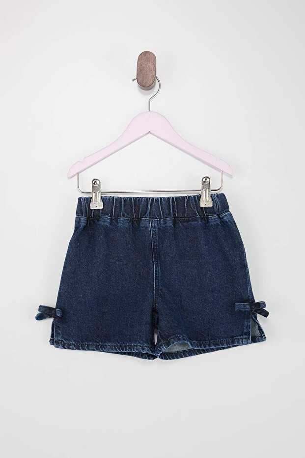 Indigo Kız Çocuk Kurdele Detaylı Beli Lastikli Düz Denim Bayramlık Şort & Bermuda TKDSS26SR00005 - 2