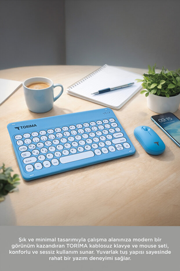 Bluetooth Kablosuz Klavye Mouse Seti TMK08 Mavi - 5
